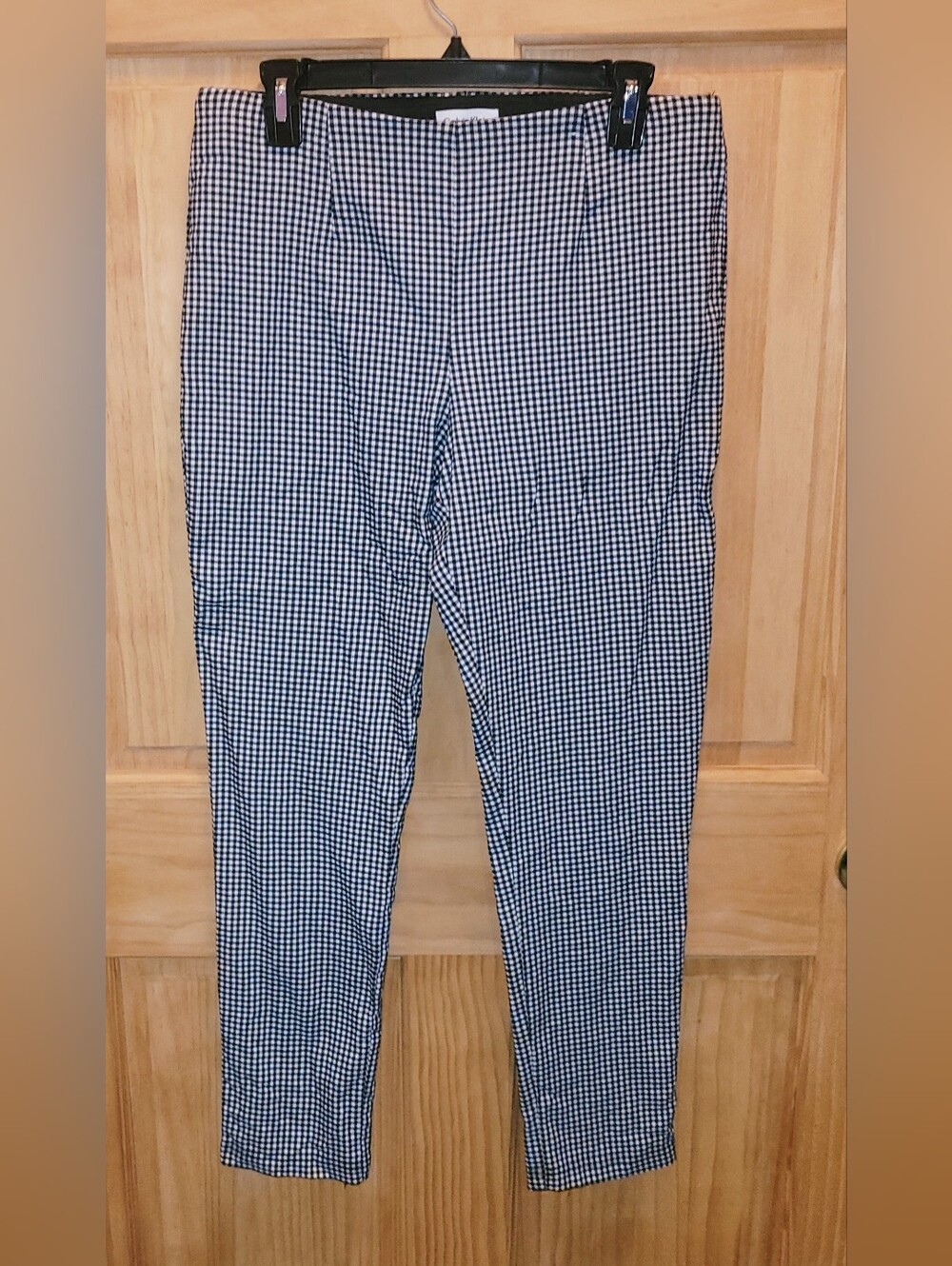 Calvin Klein Gingham Pants Black & White Womens Size 12 Pull On Stretch